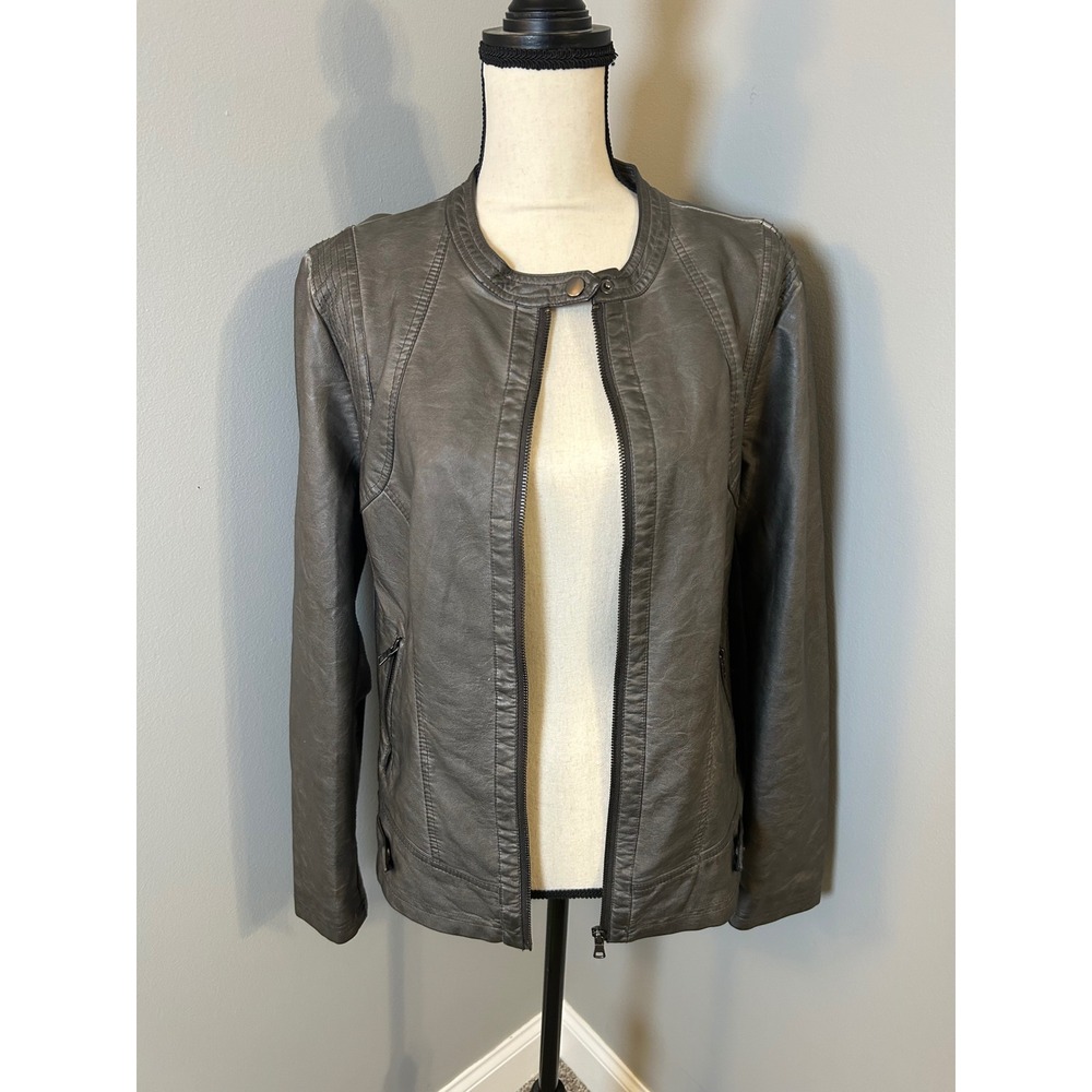 Shelby Collection Women Charcoal Faux‎ Leather Moto Jacket Size XL